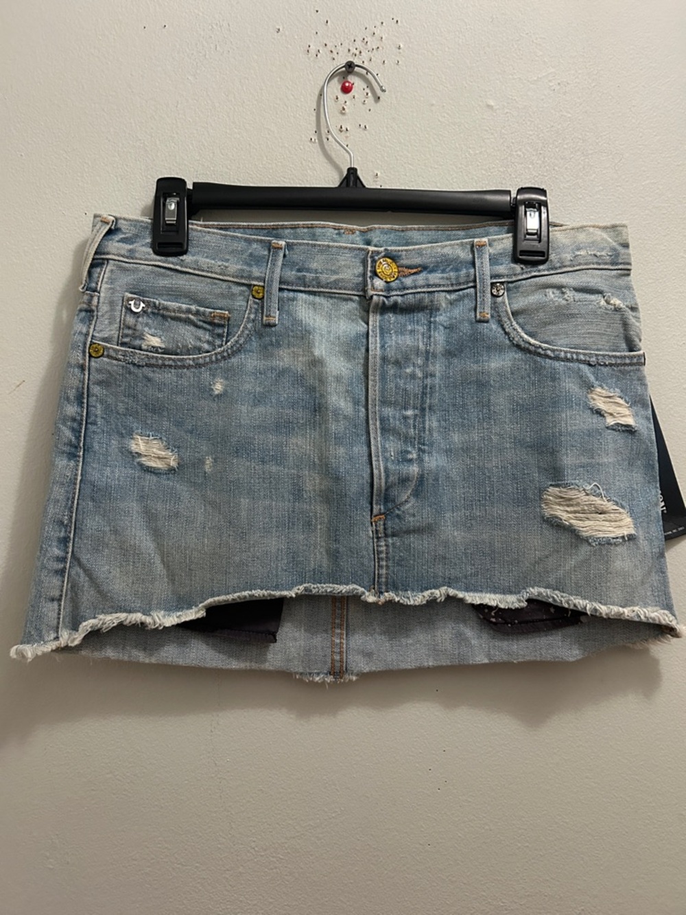 Distressed Light Blue Denim Mini Skirt - Women